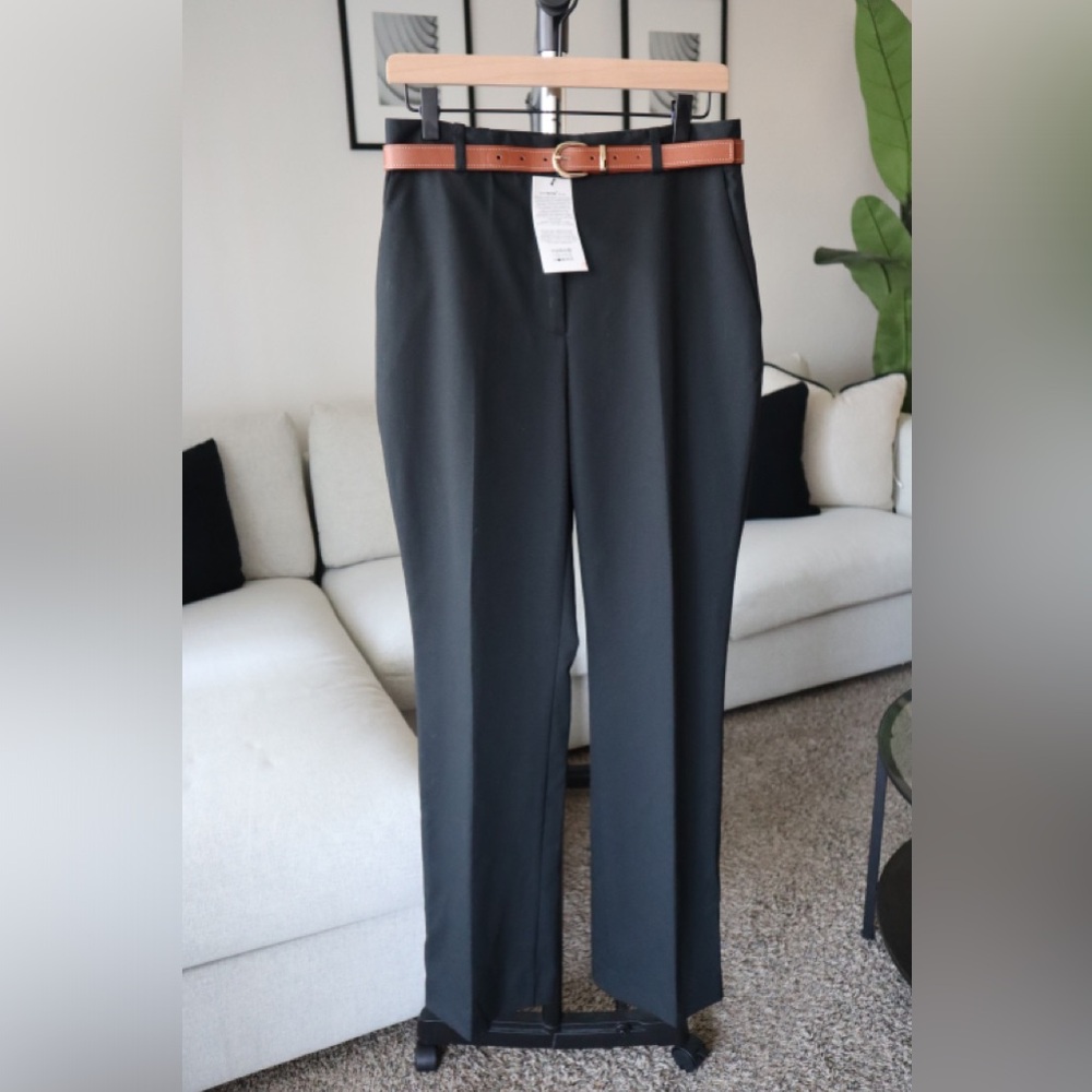 ZARA Belted Straight Leg Pants- Black- Medium